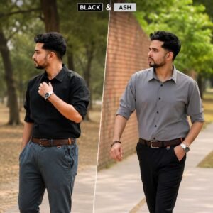 Black & Ash Formal Stretch Shirt 2 Piece Combo Offer