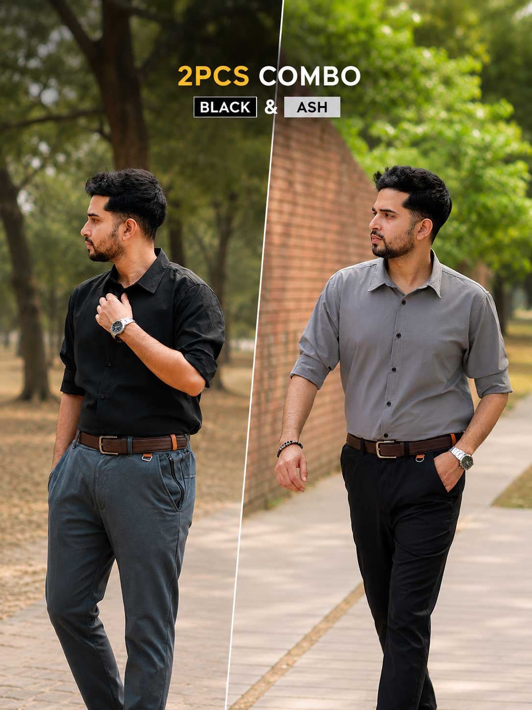 Black & Ash Formal Stretch Shirt 2 Piece Combo Offer