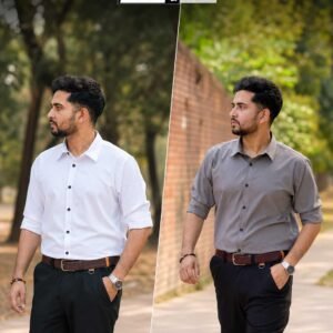 White & Ash Colour Formal Stretch Shirt 2 Piece Combo Offer