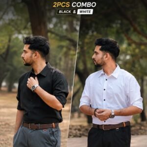 Black & White Formal Stretch Shirt 2 Piece Combo Offer