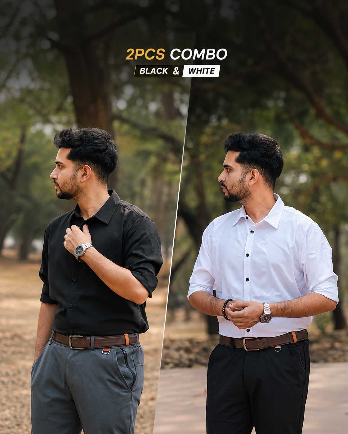 Black & White Formal Stretch Shirt 2 Piece Combo Offer