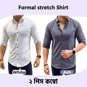 White & Ash Colour Formal Stretch Shirt 2 Piece Combo Offer