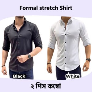 Formal Stretch Shirt 2 Piece Combo Offer Black & White